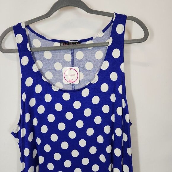 Shiela Rose Polka Dot‎ Scoop Neck Tank in Blue and WHite - Size 2X - Picture 2 of 8